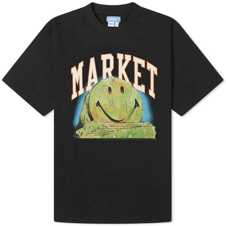 Photo: MARKET Men's Smiley Out of Body T-Shirt in Washed Black