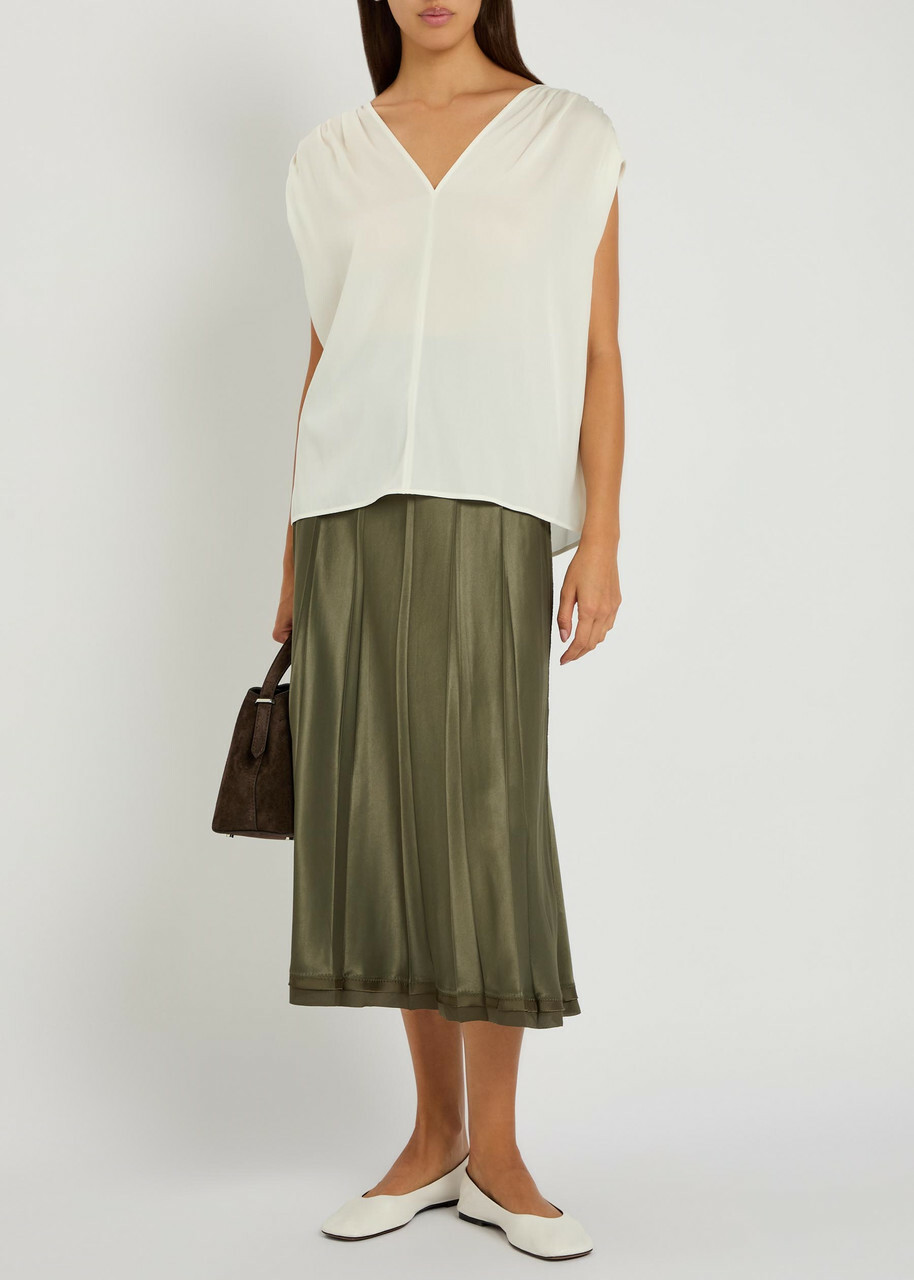 Vince Gathered Stretch-silk Blouse Off White