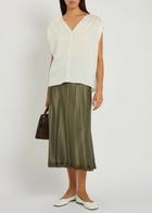 Vince Gathered Stretch-silk Blouse Off White