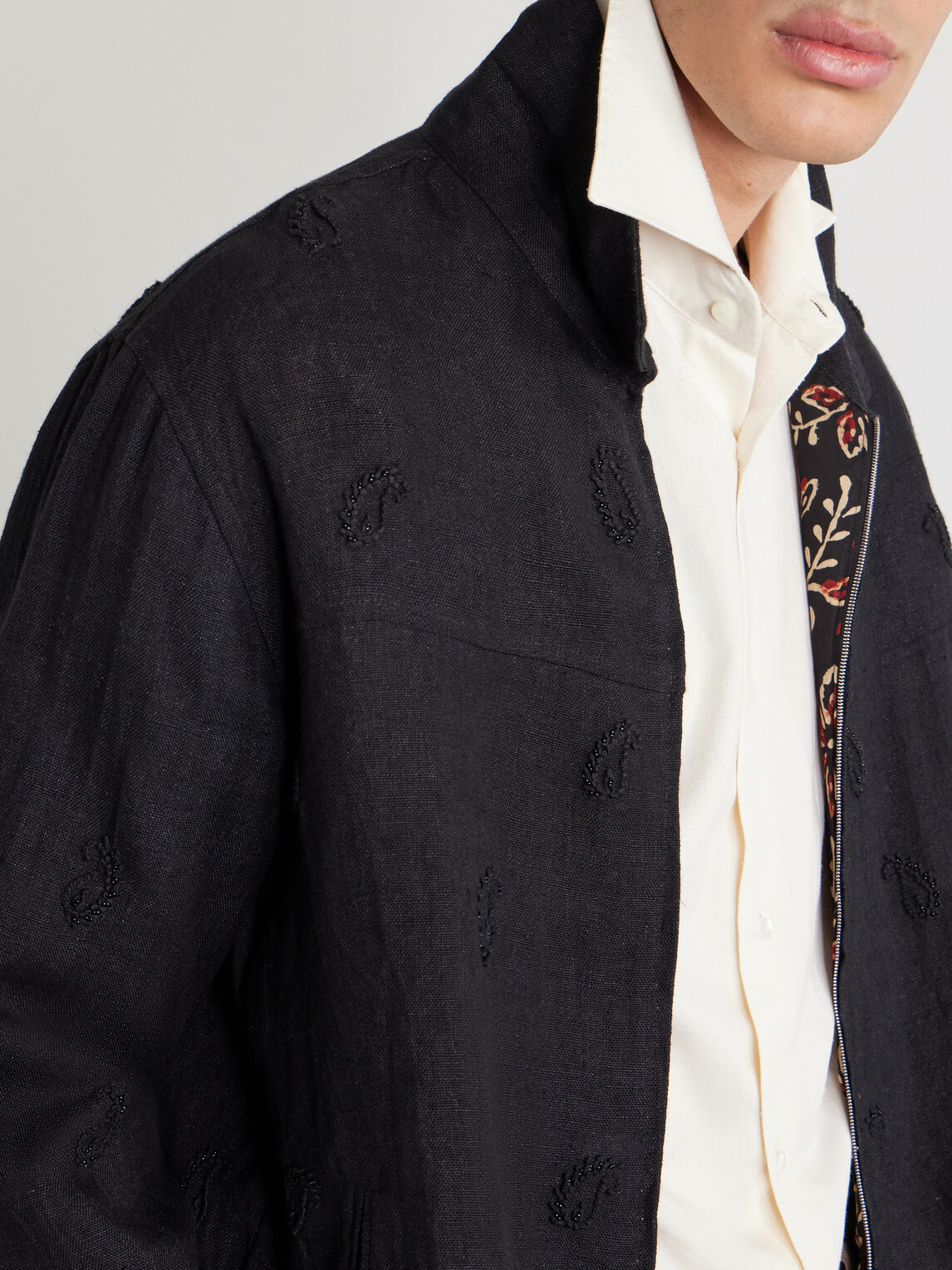 Kartik Research - Embellished Linen Blouson Jacket - Black