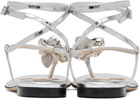 MACH & MACH Silver Puffy Heart Mirror Leather Thong Sandals