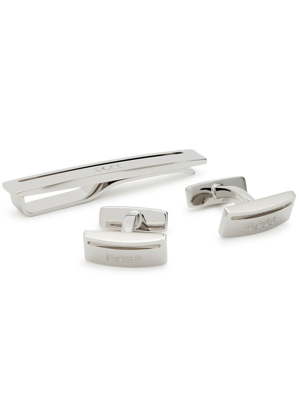 Photo: Boss Logo-engraved tie pin and Cufflink set - Silver - One Size