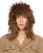 Anna Sui Tan Faux Fur Trim Aviator Hat