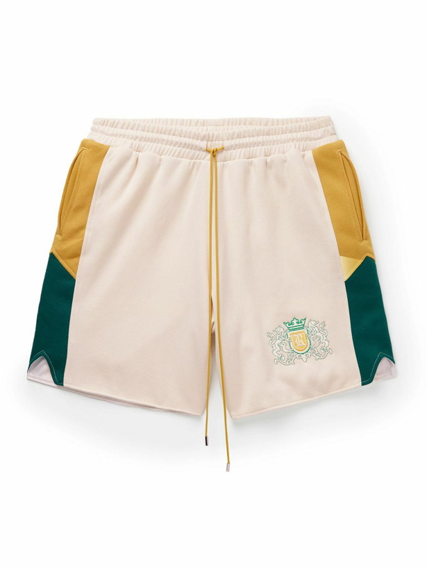 Photo: Rhude - Straight-Leg Logo-Embroidered Cotton-Jersey Drawstring Shorts - Neutrals