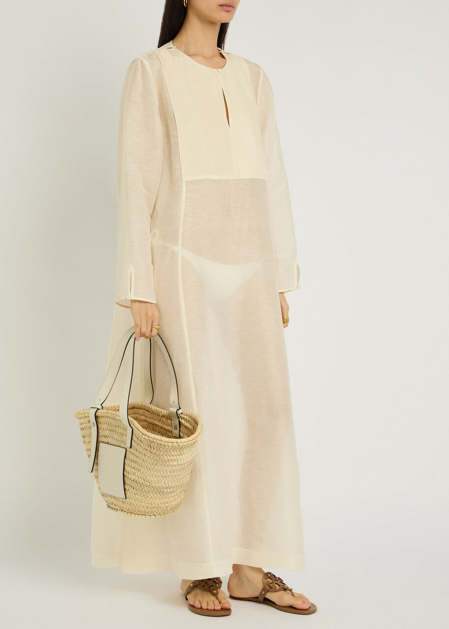 Tory Burch Pintucked Linen and Silk-blend Kaftan Ivory