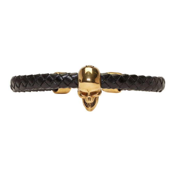 Photo: Alexander McQueen Black and Gold Braided Leather Skull Bracelet