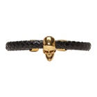 Alexander McQueen Black and Gold Braided Leather Skull Bracelet