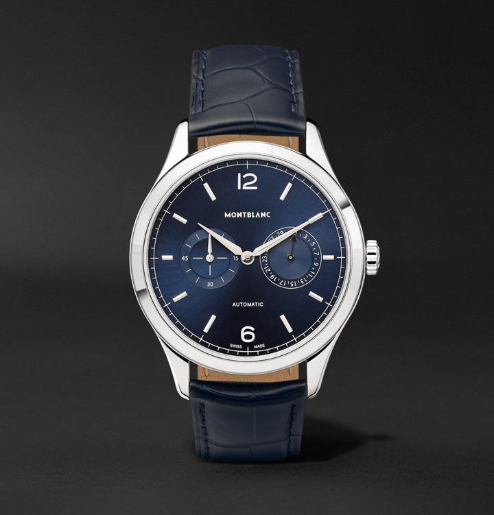 Photo: Montblanc - Heritage Chronométrie Twincounter Date Automatic 40mm Stainless Steel and Alligator Watch - Men - Navy