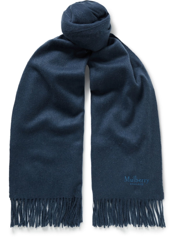 Photo: MULBERRY - Logo-Embroidered Fringed Lambswool Scarf