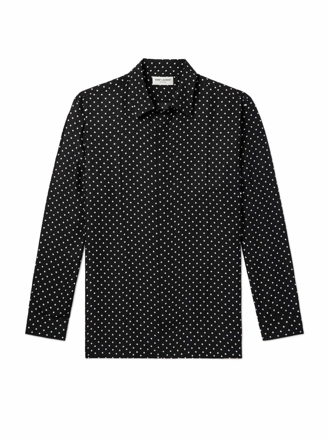 SAINT LAURENT - Polka-Dot Silk-Jacquard Shirt - Black Saint Laurent