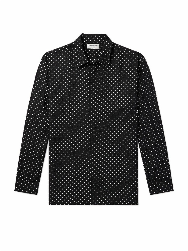 Photo: SAINT LAURENT - Polka-Dot Silk-Jacquard Shirt - Black