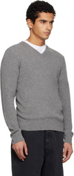 TONYWACK Gray Ribbed V-Neck Sweater