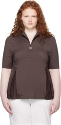 AMOMENTO Brown Mock Neck Half Zip T-shirt