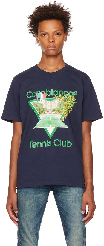 Photo: Casablanca SSENSE EXCLUSIVE Navy Tennis Club T-Shirt