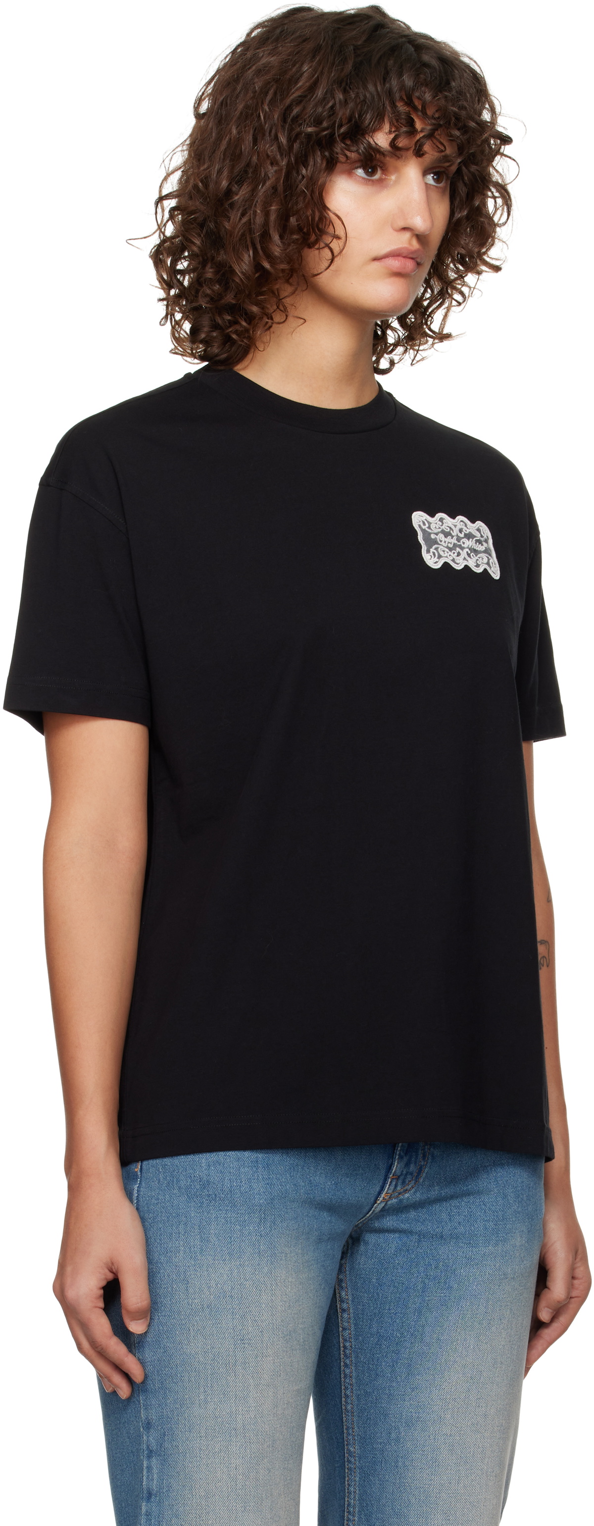 Off White Black Lace Label Reg T shirt