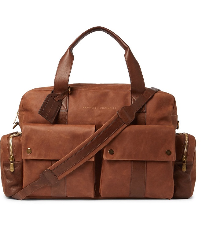 Photo: Brunello Cucinelli - Leather-Trimmed Nubuck Holdall - Brown