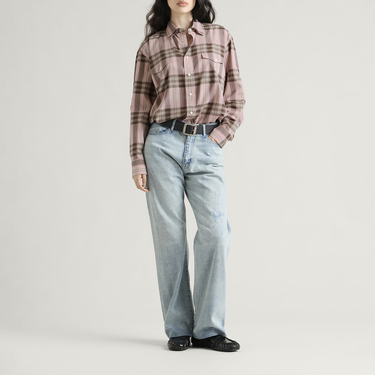 Auralee Women's Check Shirt in Pink Check