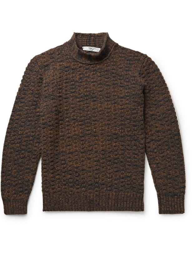 Photo: Inis Meáin - Textured-Knit Merino Wool and Cashmere-Blend Mock-Neck Sweater - Brown