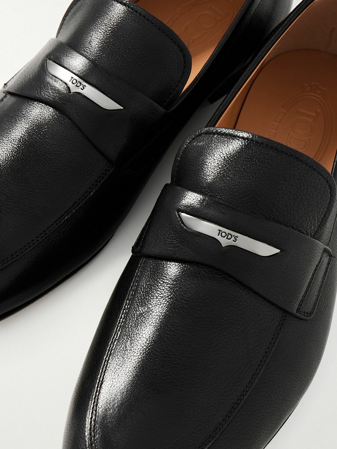 Tod's - Logo-Embellished Glossed Full-Grain Leather Penny Loafers - Black