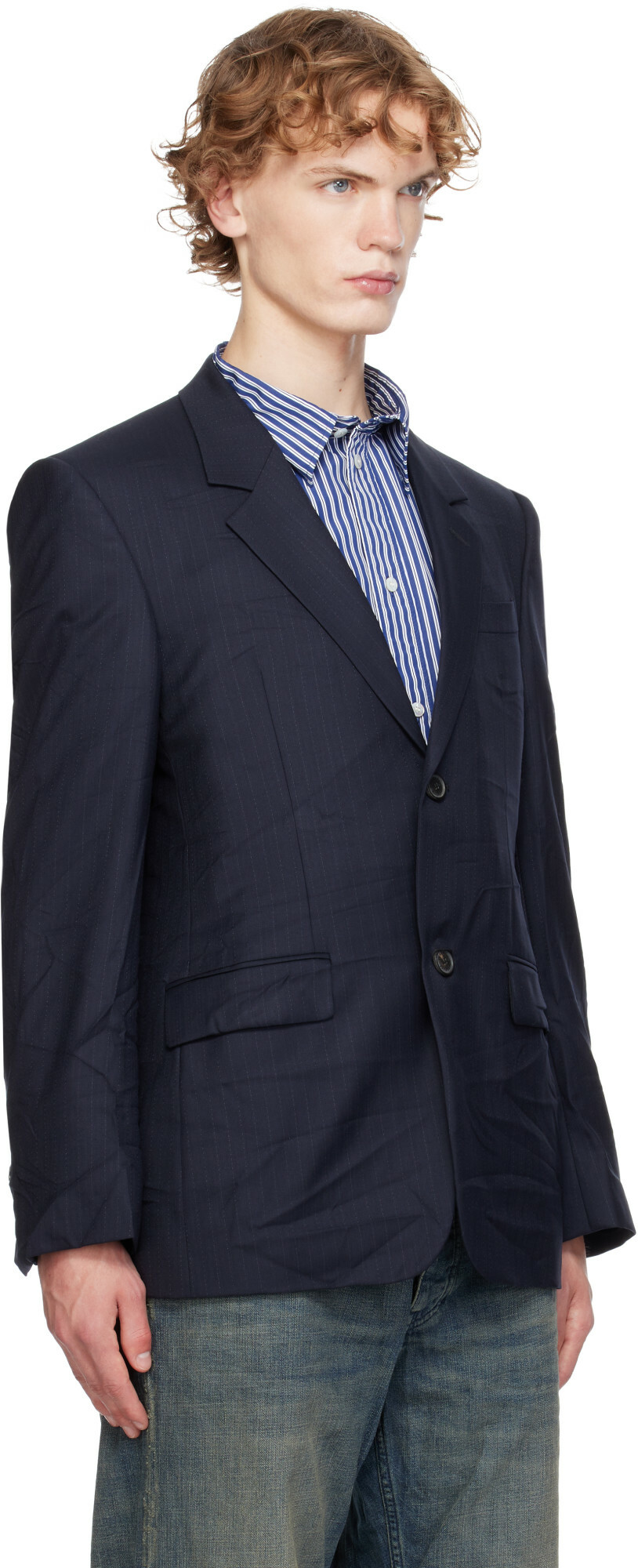 Balenciaga Navy Fine Wool Pinstripe Jacket