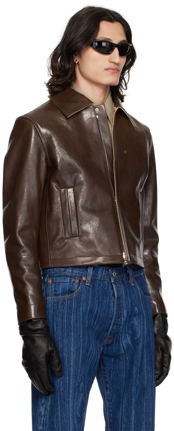 Karmuel Young Brown 2-Way Pocket Leather Jacket