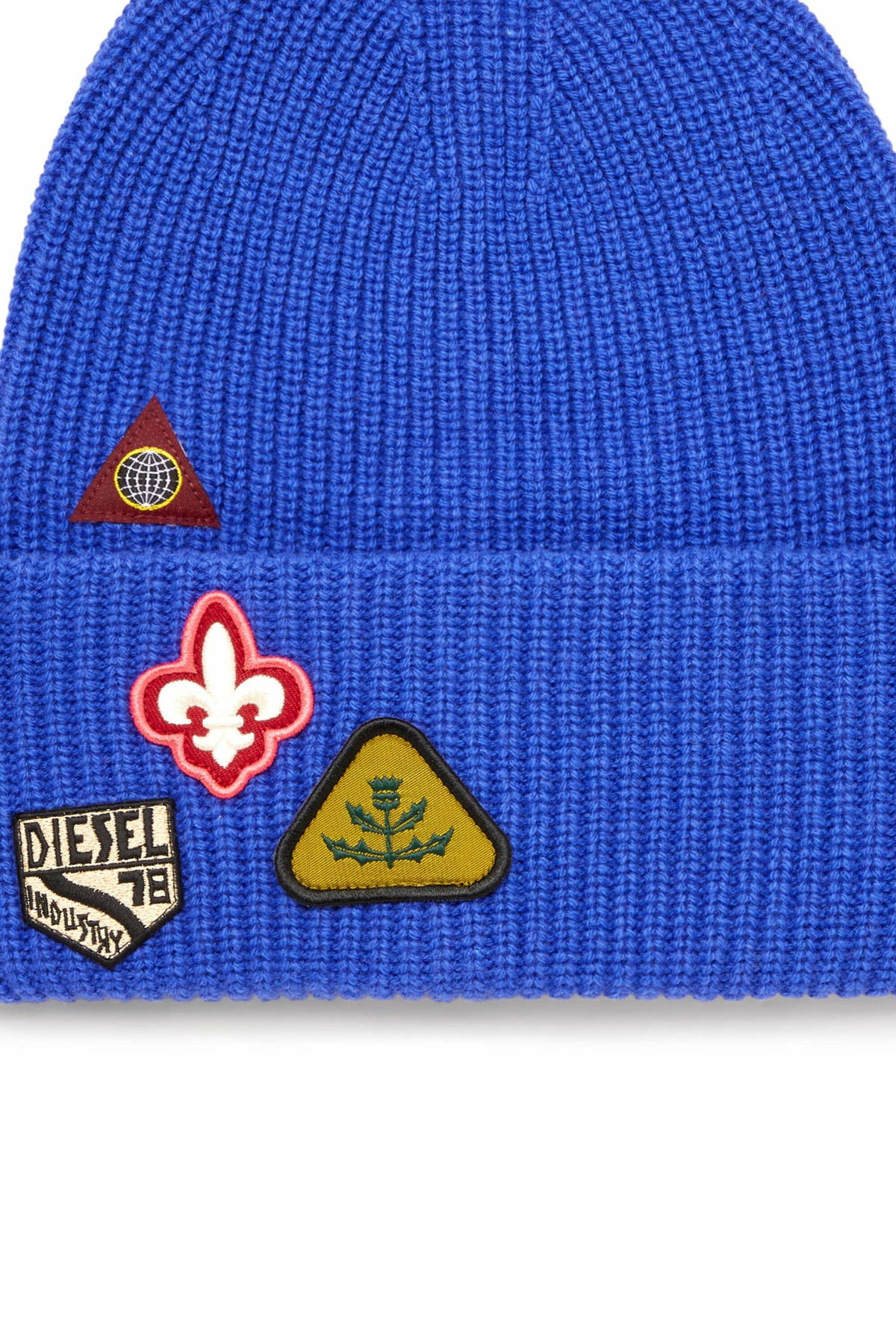 Diesel Wool beanie with logo patches - Knit caps - Unisex - Blue