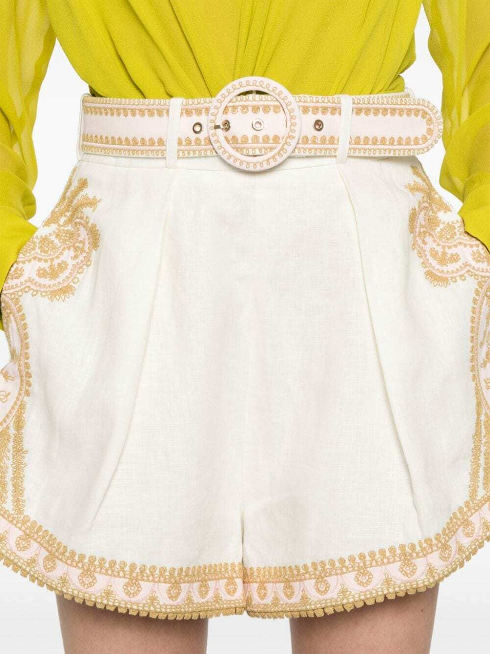 ZIMMERMANN - Embroidered Linen Shorts Zimmermann