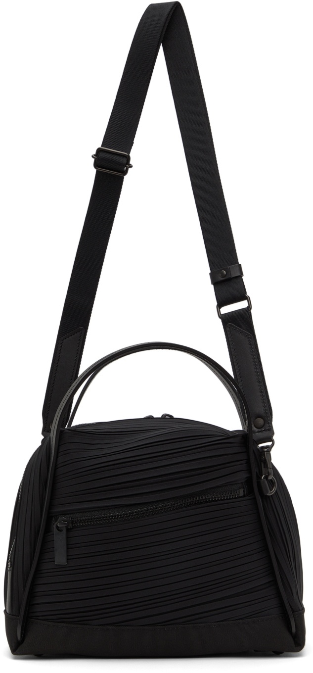 Pleats Please Issey Miyake Pleats Bias Asymmetric Woven Bum Bag in Black