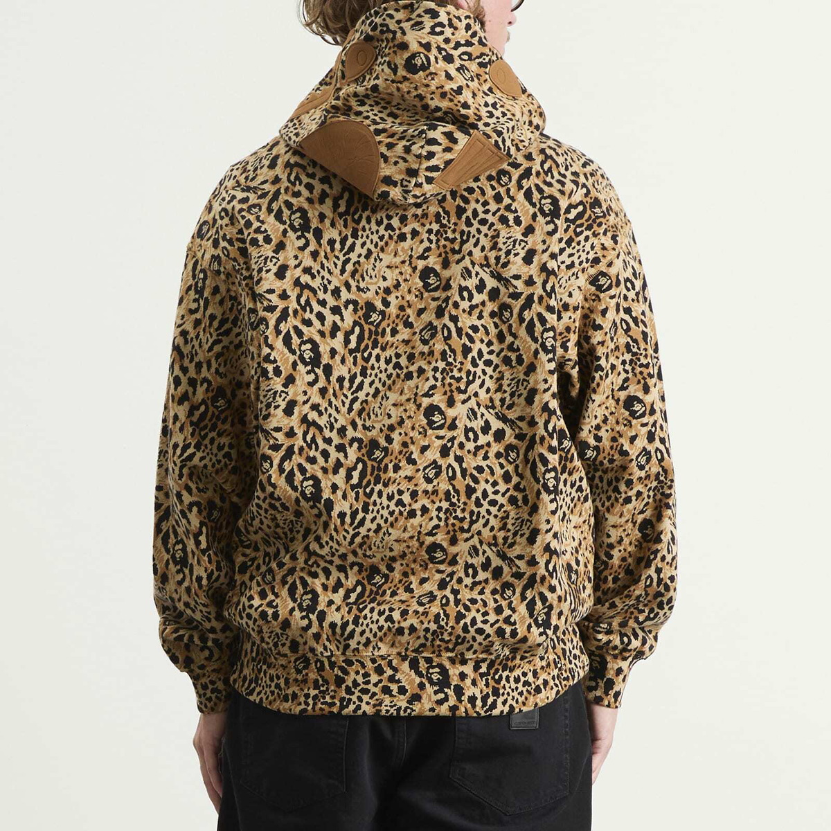 A Bathing Ape Men's Wild Leopard Print Shark Zip Hoodie in Beige