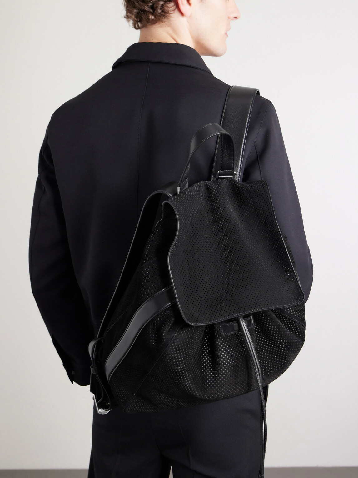 TOM FORD - T Line Leather-Trimmed Perforated Suede Backpack