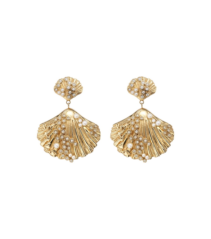 Photo: Sydney Evan Scallop Shell 14kt gold (585/1000) earrings with diamonds and pearls