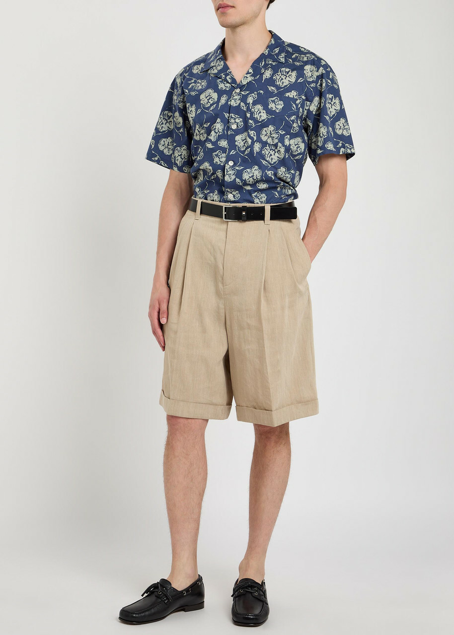 Forét Floral-print Cotton Shirt Navy