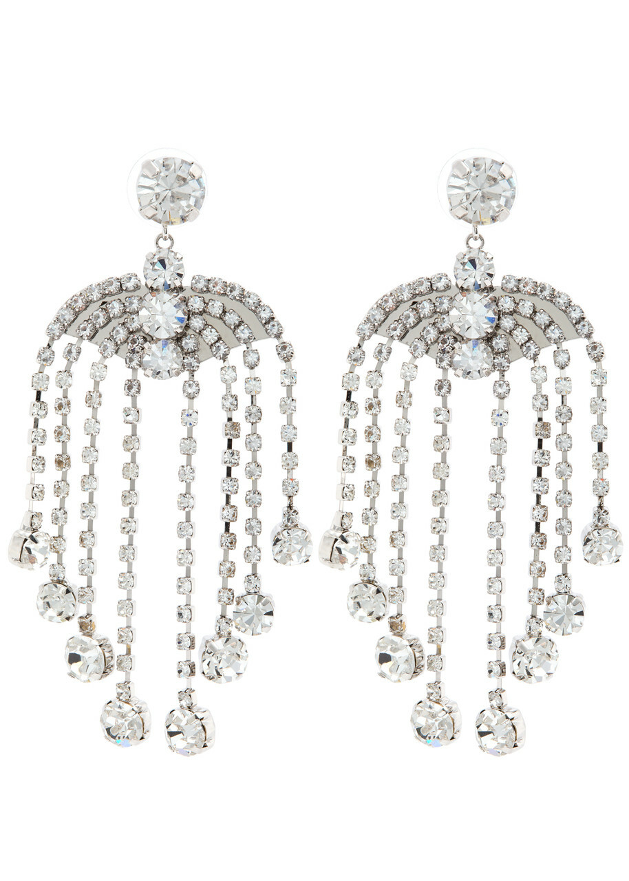 Self-portrait Crystal-embellished Silver-plated Drop Earrings - One Size