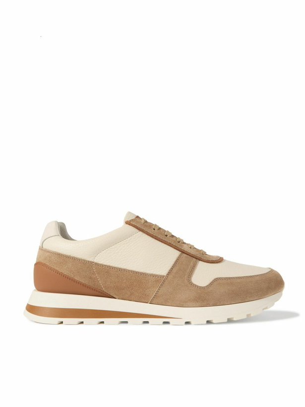 Photo: Brunello Cucinelli - Olimpo Textured-Leather and Suede Sneakers - Neutrals