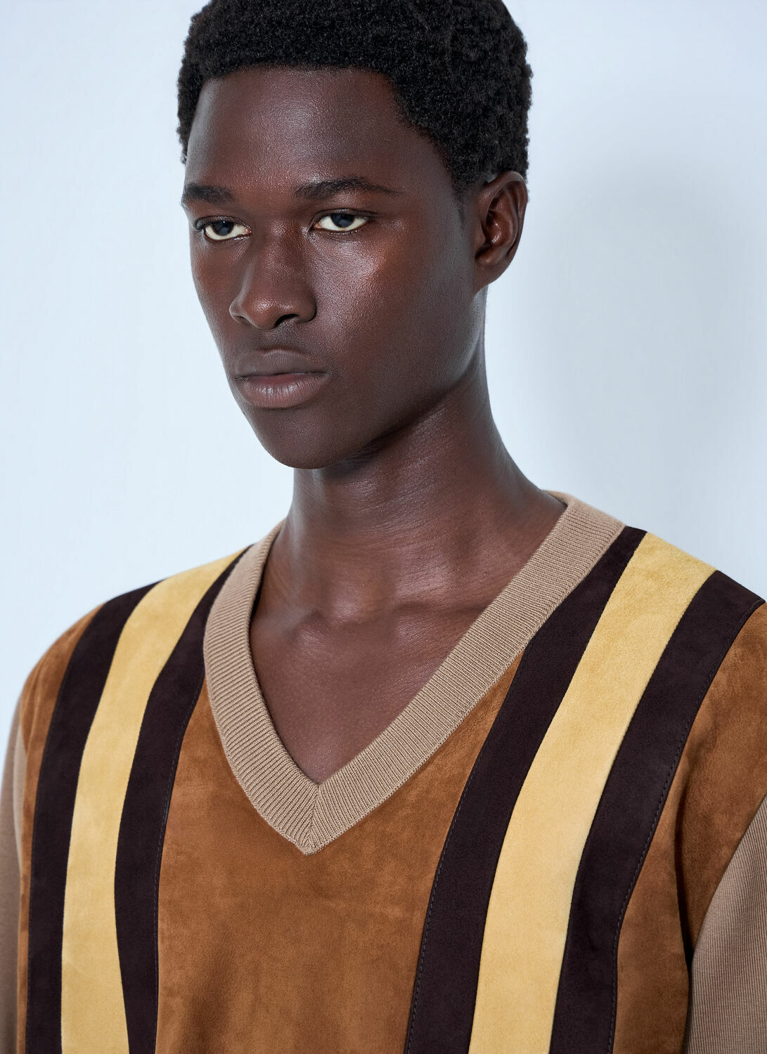 Miu Miu V-neck Sweater with Contrast Stripes