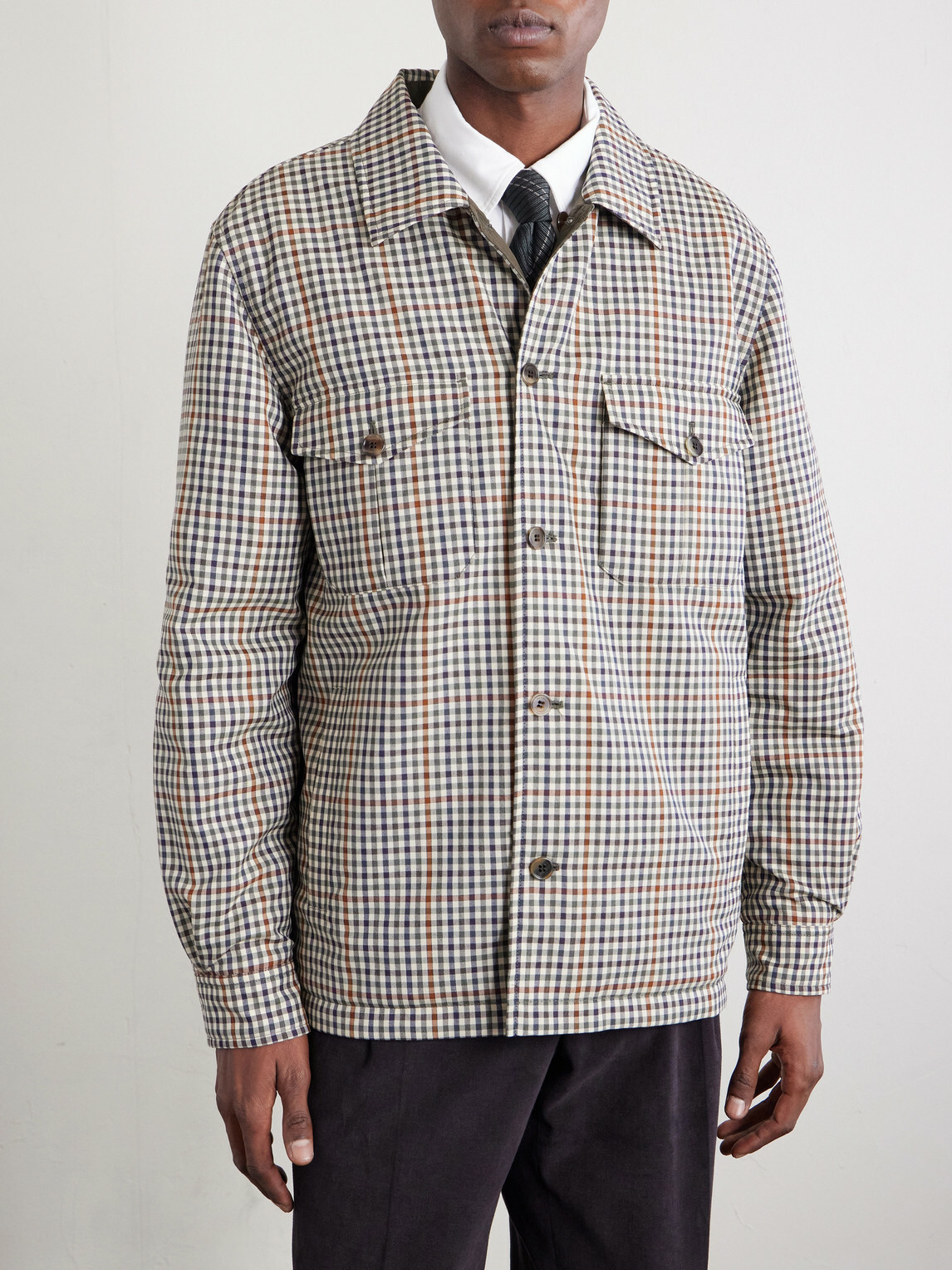 Dunhill - Reversible Padded Checked Wool Overshirt - Brown