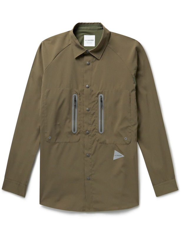 Photo: And Wander - Shell and Jersey-Ripstop Overshirt - Green