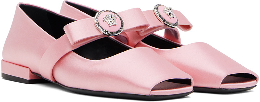 【関税込み】Ballerinas - Versace - Leather - Pink Versace Pink Gianni Ribbon Open Satin Ballerina Flats Versace