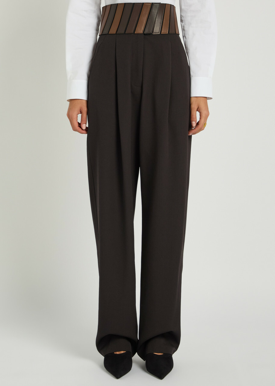 Alaïa Panelled Belted Wool Trousers Dark Brown