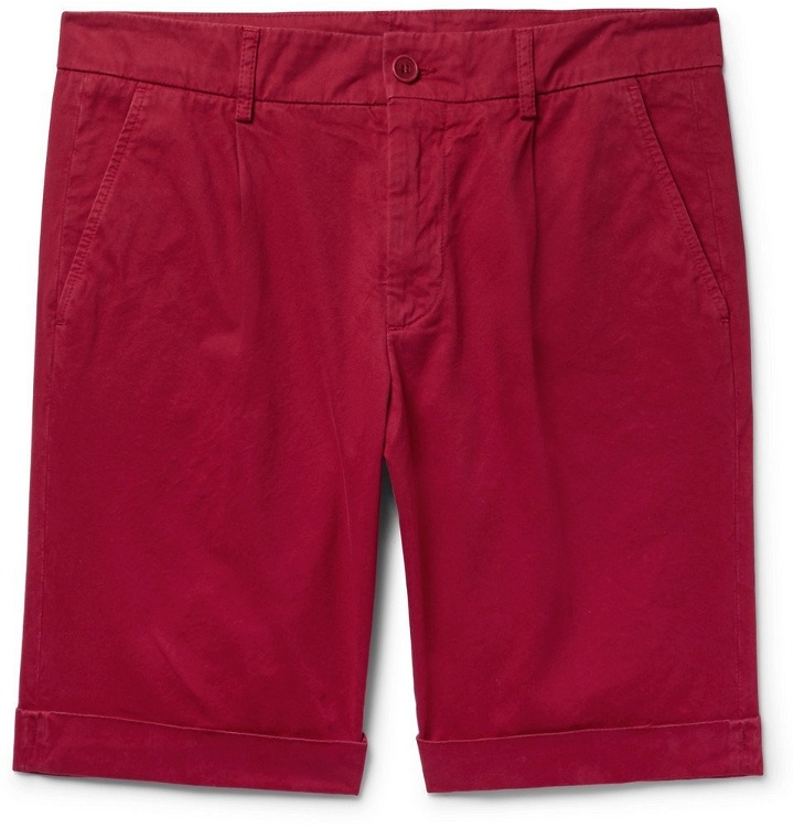 Photo: Aspesi - Pleated Cotton-Twill Chino Shorts - Red