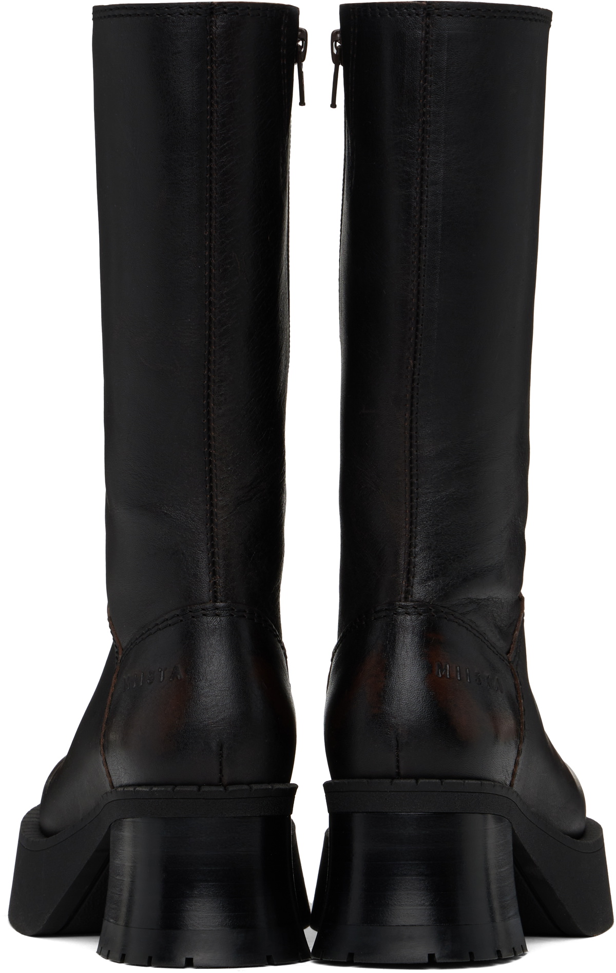 【値下げ】miista boots 38 Miista Brenda Sonic Black Leather Square Toe Boots, Size 38