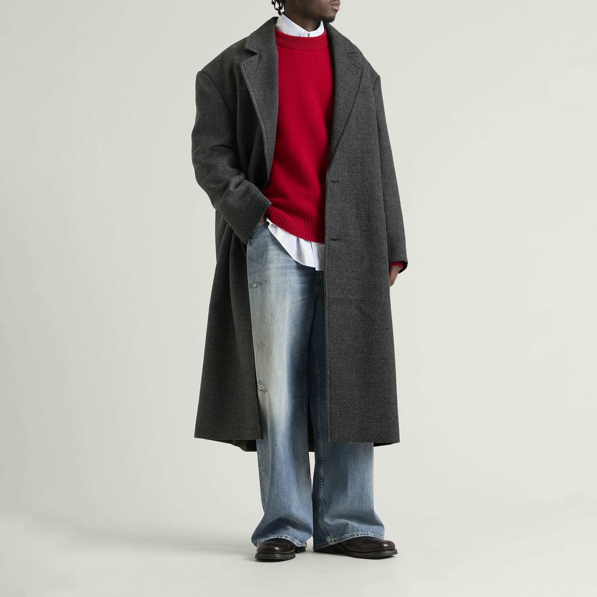 AMI Paris Men's Boiled Wool Cozy Coat in Carbon Grey