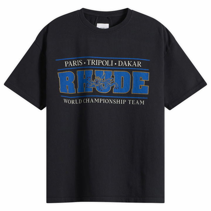 Photo: Rhude Men's Chrono T-Shirt in Vintage Black/Blue