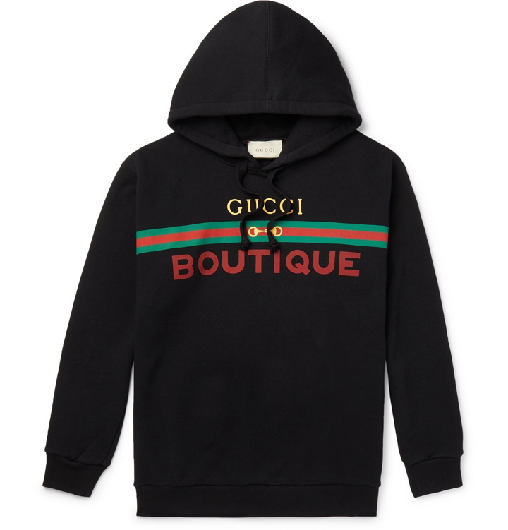 Photo: Gucci - Logo-Print Loopback Cotton-Jersey Hoodie - Black