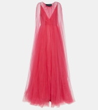 Costarellos Cassandra caped tulle gown