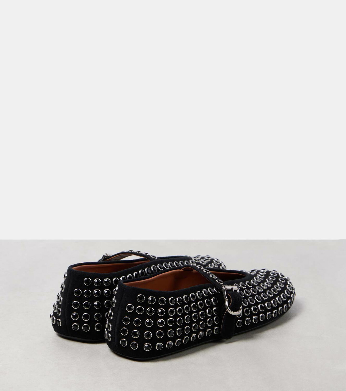 関税込【Alaia】Crystal-embellished suede ballet flats Alaïa Crystal-embellished suede ballet flats ALAÏA