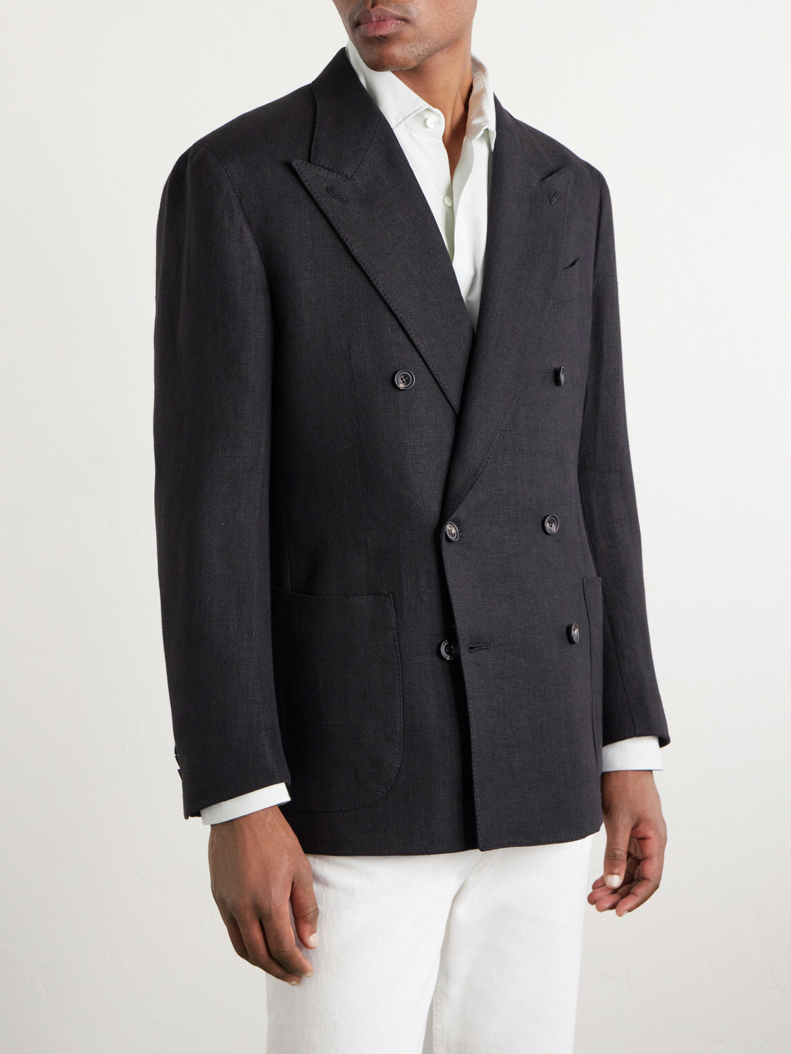 J. Mueser - Waverly Double-Breasted Linen Blazer - Black