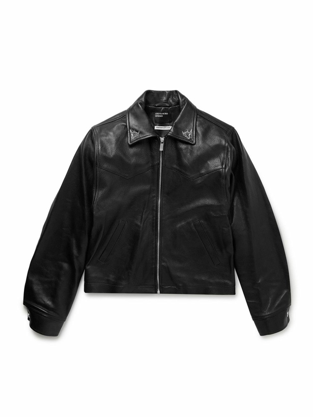 Photo: Enfants Riches Déprimés - Principe De L'Amour Embroidered Leather Jacket - Black