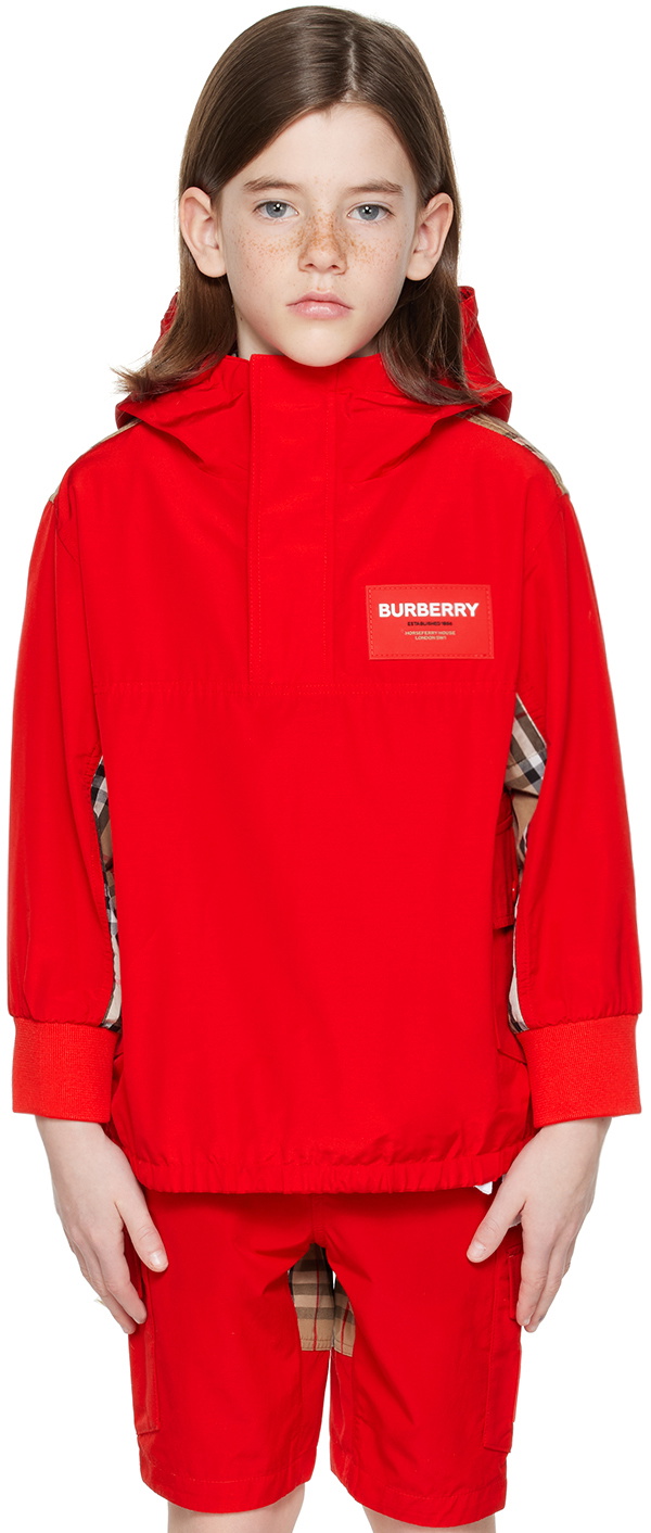 Burberry Kids Red Check Panel Jacket