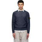 Stone Island Navy 5100033 Plated Rib Cotton Bouclé Sweater